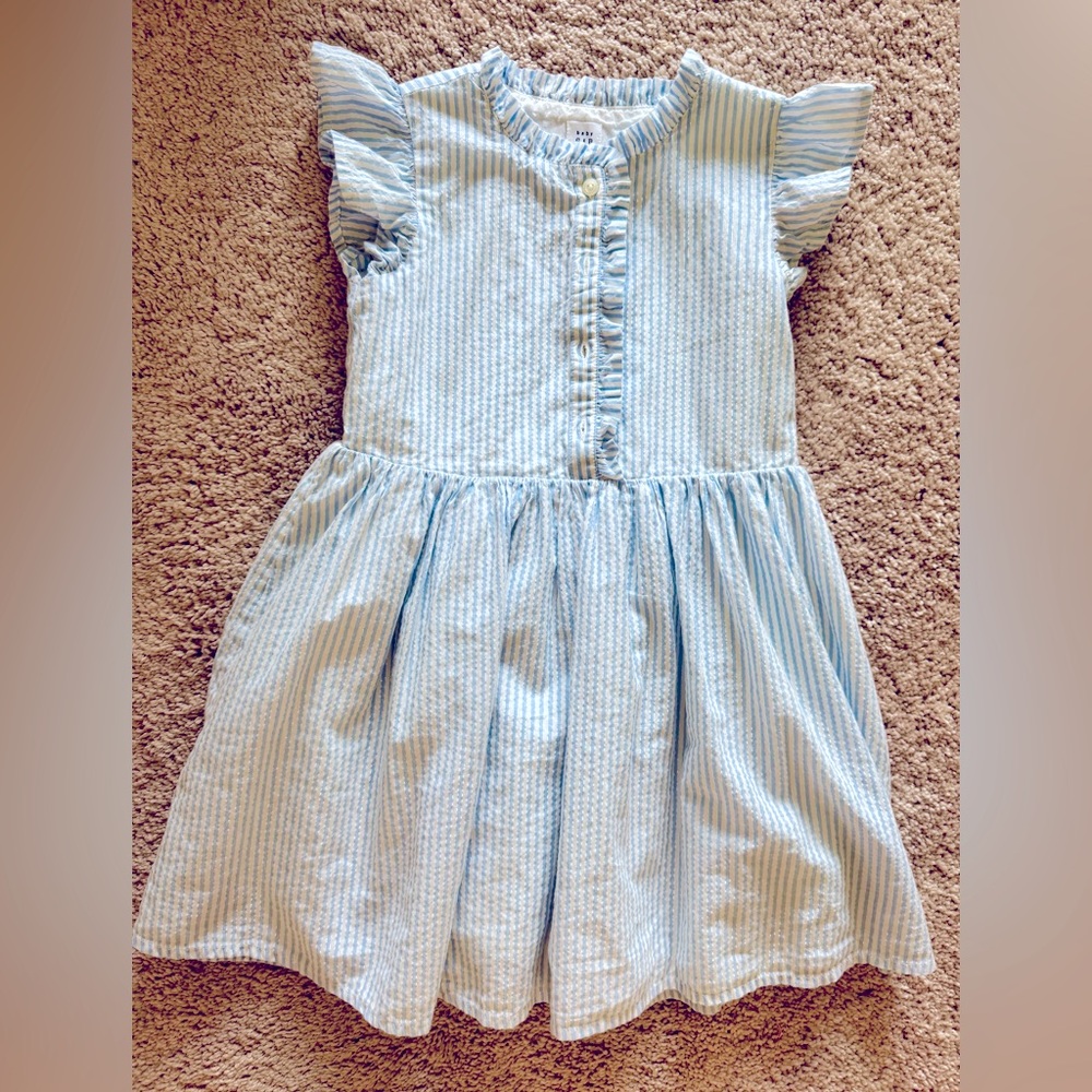 Girls Baby Gap Size 5 Metallic blue seersucker dress